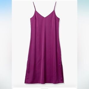 0318 NWT The Drop Women's Ana Silky V-Neck Midi Slip Dress IN GRAPE XS